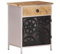 FUDUGEHMIOFWFJJ Comodino Legno Mango Grezzo 40x30x50 cm Bedside Table with Drawer and Door, Rustic Bedroom Nightstand with Bicycle Chain Hardware, Natural Wood Finish Storage Cabinet