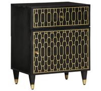 FUDUGEHMIOFWFJJ Comodino Legno Massello di Mango 50x33x60 cm with Drawer and Door, Retro Bedside Table with Hand Carved Floral Design, Black Finish Nightstand for Bedroom Living Room