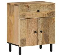 FUDUGEHMIOFWFJJ Comodino Legno Massello di Mango 50x33x60 cm with Drawer and Doors, Elegant Bedroom Nightstand with Iron Legs for Living Room and Bedside Storage