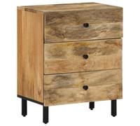 FUDUGEHMIOFWFJJ Comodino Mango Wood Nightstand with 3 Drawers, Solid Wood Bedside Table for Bedroom, Modern End Table with Iron Legs, 50x33x60 cm Storage Cabinet