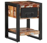 FUDUGEHMIOFWFJJ Comodino Multicolore Nightstand with Storage Shelf, Reclaimed Solid Mango Wood Bedside Table 35x34x45 cm, Vintage Industrial Bedroom Furniture with Metal Legs