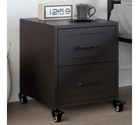 FUDUGEHMIOFWFJJ Comodino Nero Acciaio Laminato Freddo 36x39x43,5 cm with Wheels and 2 Drawers, Modern Bedside Table for Bedroom Living Room, Easy to Move and Clean Steel Nightstand