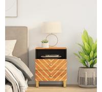FUDUGEHMIOFWFJJ Comodino Nero Bedside Table with 2 Drawers, Solid Mango Wood Nightstand for Bedroom, Modern Black End Table with Iron Legs, 50x33x60cm Storage Cabinet