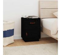 FUDUGEHMIOFWFJJ Comodino Nero Legno Massello di Pino 40x34x55 cm with Drawer and Door, Rustic Bedside Table for Bedroom Storage, Modern Nightstand with Shelf Space