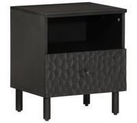 FUDUGEHMIOFWFJJ Comodino Nero Legno Massello Mango 40x33x46 cm Nightstand with Drawer and Shelf for Bedroom Living Room Modern Black End Table