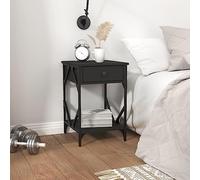 FUDUGEHMIOFWFJJ Comodino Nero Legno Multistrato 40x42x60 cm Industrial Style Nightstand with Drawer and Open Shelf, Sturdy Engineered Wood Bedside Table for Living Room Bedroom