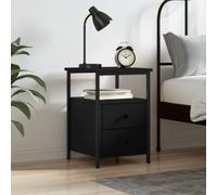 FUDUGEHMIOFWFJJ Comodino Nero Moderno 34x35,5x50 cm Legno Multistrato con Cassetto, Mobiletto Notte Camera da Letto, Design Industriale, Piedini Regolabili, Nero