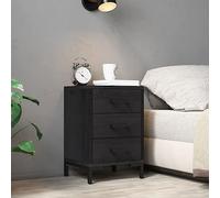 FUDUGEHMIOFWFJJ Comodino Nero Vintage Bedside Table 40x30x55 cm with Drawers, Recycled Solid Pine Wood, Industrial Style Nightstand for Bedroom Living Room