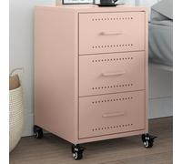 FUDUGEHMIOFWFJJ Comodino Rosa 36x39x59 cm in Acciaio Steel Nightstand with 3 Drawers, Rolling Wheels for Bedroom Living Room, Elegant Pink Bedside Table with Storage Space