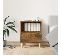 FUDUGEHMIOFWFJJ Comodino Rovere Fumo 40x35x50 cm Nightstand with Drawer and Shelf, Engineered Wood Bedside Table with Solid Wood Legs for Bedroom and Living Room Storage Organization