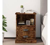 FUDUGEHMIOFWFJJ Comodino Rovere Fumo 43x36x60 cm Nightstand with 2 Drawers and Open Shelf, Engineered Wood Bedside Table for Bedroom, Modern End Table with Wall Mounting Kit, Smoke Oak Finish