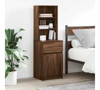 FUDUGEHMIOFWFJJ Comodino Rovere Marrone 39x35x125 cm Legno Multistrato Nightstand with Drawer, Bedroom Side Table with Open Shelves, Sturdy Engineered Wood Furniture for Living Room Storage