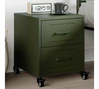 FUDUGEHMIOFWFJJ Comodino Verde Oliva 36x39x43,5 cm in Acciaio Laminato a Freddo con 2 Cassetti e Ruote, Mobiletto Moderno per Camera da Letto Salotto, Design Elegante e Spazioso