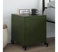 FUDUGEHMIOFWFJJ Comodino Verde Oliva Steel Nightstand with Wheels, 36x39x43.5 cm Bedside Table with Storage Shelf, Modern Bedroom Furniture with Handle and Door