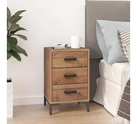 FUDUGEHMIOFWFJJ Comodino Vintage Marrone 40x30x55 cm Legno Massello di Pino Riciclato con Cassetti, Mobile Camera da Letto, Comodino Rustico con Piano Robusto e Piedini in Metallo