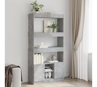 FUDUGEHMIOFWFJJ Credenza Grigio Cemento 92x33x180 cm in Legno Multistrato, Modern Wood Cabinet with 4 Doors and Adjustable Shelves, Sturdy Storage Unit for Living Room or Bedroom