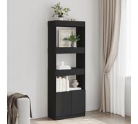 FUDUGEHMIOFWFJJ Credenza Nera 63x33x180 cm in Truciolato - Modern Black Sideboard with 4 Doors and 3 Shelves, Sturdy Wooden Storage Cabinet for Living Room, Bedroom or Office