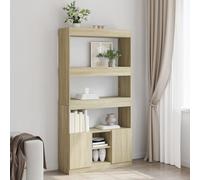 FUDUGEHMIOFWFJJ Credenza Rovere Sonoma 92x33x180 cm Multilayer Wood Cabinet, Modern Sideboard with 4 Doors and 3 Drawers, Rustic Oak Finish Storage Furniture for Living Room Dining Room