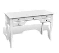 FUDUGEHMIOFWFJJ French Style Wooden Desk with Curved Legs and 5 Drawers, Antique White Writing for Home Office, Study Table with Spacious Storage, MDF and Pine Wood Computer Desk (110 x 47 x 79 cm)