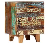 FUDUGEHMIOFWFJJ Hand Carved Vintage Nightstand 40x30x50 cm Solid Reclaimed Wood Bedside Table with Drawer and Door for Bedroom Living Room Storage Furniture