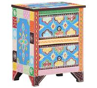FUDUGEHMIOFWFJJ Hand Painted Mango Wood Nightstand 40x30x50 cm with 2 Drawers, Solid Wood Bedside Table for Bedroom Decor, Multicolor Handcrafted Furniture