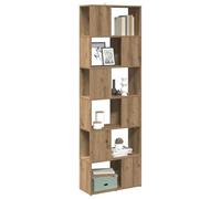 FUDUGEHMIOFWFJJ Handcrafted Oak Room Divider Bookshelf 60x24x186 cm - Rustic Wooden Library Shelf with 5 Open Compartments, Space-Saving Storage Solution for Living Room & Bedroom