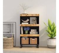 FUDUGEHMIOFWFJJ Industrial Credenza 60x33x107 cm Solid Mango Wood with Iron Legs, Bedroom Nightstand Storage Cabinet with Spacious Shelves for Living Room Dining Area Home Decor