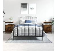 FUDUGEHMIOFWFJJ Industrial Design Nightstands 2-Piece Set with Adjustable Feet, Smoke Oak Finish Engineered Wood Bedside Tables with Storage Shelf for Bedroom Living Room