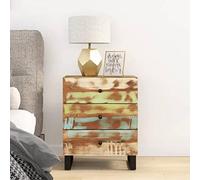 FUDUGEHMIOFWFJJ Industrial Nightstand with 3 Drawers, Reclaimed Solid Wood Bedside Table with Metal Legs, Vintage Storage Cabinet for Bedroom Living Room, 50x33x62cm