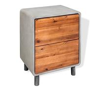 FUDUGEHMIOFWFJJ Industrial Nightstand with Concrete Top and Solid Acacia Wood Drawers, Modern Bedroom Side Table with Steel Legs, 40x30x50 cm Storage Cabinet for Bedroom Living Room