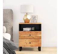 FUDUGEHMIOFWFJJ Industrial Nightstand with Drawers, Acacia Solid Wood Bedside Table with Metal Legs, 50x33x62 cm Modern Storage Cabinet for Bedroom Living Room