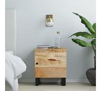 FUDUGEHMIOFWFJJ Industrial Nightstand with Mango Solid Wood Top, Black Metal Legs, 40x33x46 cm Bedside Table for Bedroom Storage, Modern Side Table with Adjustable Door and Spacious Shelf