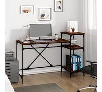 FUDUGEHMIOFWFJJ Industrial Style Computer Desk with 3 Shelves, 135x50x90 cm Oak Smoke Finish, Sturdy Multilayer Wood and Iron Frame for Home Office Study Workstation