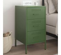 FUDUGEHMIOFWFJJ Industrial Style Olive Green Steel Nightstand with 3 Drawers, 36x39x68 cm Bedside Table for Living Room Bedroom, Cold Rolled Steel Construction with Adjustable Feet
