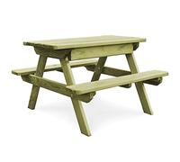 FUDUGEHMIOFWFJJ Kids Picnic Table with Benches 90x90x58 cm Outdoor Pine Wood Set, Rustic Garden Furniture for Children, Weather-Resistant Play Table with Storage Space, Easy Assembly Green