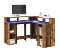 FUDUGEHMIOFWFJJ LED Gaming Desk 130x130x91cm with RGB Lights, L-Shaped Computer Desk with Storage Shelves, Sturdy Particle Board Workstation for Home Office and Gaming Room, Vintage Wood Finish