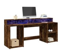 FUDUGEHMIOFWFJJ LED Gaming Desk 200x55x91 cm with RGB Lights, Smoke Oak Computer Desk with USB Port & Storage Shelves, Sturdy Particle Board Workstation for Home Office & Gaming Setup