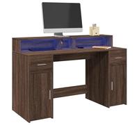 FUDUGEHMIOFWFJJ LED Gaming Desk with RGB Lights, 140x55x91cm Brown Oak Computer Desk with Storage Shelves & Drawers, Sturdy Multilayer Workstation for Home Office & Gaming Setup