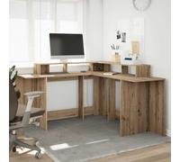 FUDUGEHMIOFWFJJ LED Gaming Desk with RGB Lights 152x152x91cm Crafted Oak Particle Board, Sturdy L-Shaped Computer Table with Storage Shelves for Home Office & Study Room