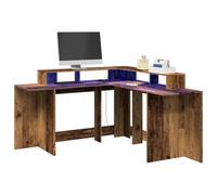 FUDUGEHMIOFWFJJ LED Gaming Desk with RGB Lights, 152x152x91cm L-Shaped Computer with Storage Shelves, Modern Office Desk in Antique Wood Particle Board for Home Office and Gaming Setup