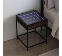 FUDUGEHMIOFWFJJ LED Infinity Mirror Nightstand with RGB Lighting, Brown Oak Finish 40x40x51 cm, Modern Bedside Table with USB Port for Bedroom Decor and Living Room Accent Furniture