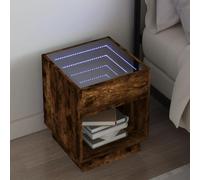 FUDUGEHMIOFWFJJ LED Infinity Mirror Nightstand with RGB Lighting, Brown Oak Multilayer Wood Bedside Table 40x40x50cm for Modern Bedroom Decor and Living Room