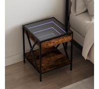 FUDUGEHMIOFWFJJ LED Infinity Mirror Nightstand with RGB Lighting, Modern Bedside Table with USB Port, Industrial Design Smoke Oak Finish 40x40x49 cm for Bedroom Living Room