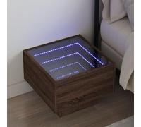 FUDUGEHMIOFWFJJ LED Infinity Mirror Nightstand with RGB Lights, Brown Oak Multilayer Wood Bedside Table 40x40x30cm, Modern Bedroom Furniture with USB Powered Decorative Lighting