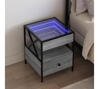 FUDUGEHMIOFWFJJ LED Infinity Mirror Nightstand with RGB Lights, Modern Bedside Table with Storage Drawer, Industrial Style Gray Sonoma Wood End Table for Bedroom Living Room