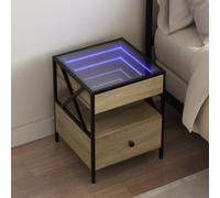 FUDUGEHMIOFWFJJ LED Infinity Mirror Nightstand with RGB Lights, Modern Bedside Table with Storage Drawer, Industrial Design Sonoma Oak Finish 40x40x51cm for Bedroom Living Room