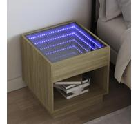 FUDUGEHMIOFWFJJ LED Infinity Mirror Nightstand with RGB Lights, Modern Bedside Table with USB Port, Multilayer Wood Bedroom Furniture, 50x50x50 cm Sonoma Oak Design
