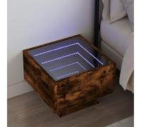 FUDUGEHMIOFWFJJ LED Infinity Mirror Nightstand with RGB Lights, Multilayer Wood Bedside Table with USB Port, Modern Bedroom Furniture with 30kg Load Capacity, Smoke Oak 40x40x30cm