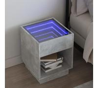 FUDUGEHMIOFWFJJ LED Infinity Nightstand with RGB Lights, Grey Cement Finish 40x40x50cm, Multilayer Wood Bedside Table with USB Powered Mirror for Modern Bedroom and Living Room Decor