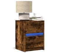 FUDUGEHMIOFWFJJ LED Nightstand 2pcs with RGB Lights, Multilayer Wood Bedside Table with Drawer, Modern End Table for Bedroom Living Room, Smoke Oak Finish Storage Cabinet